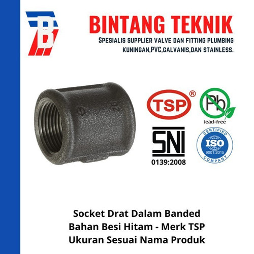 Socket 1 1/2" inch Besi Hitam TSP Drat Dalam