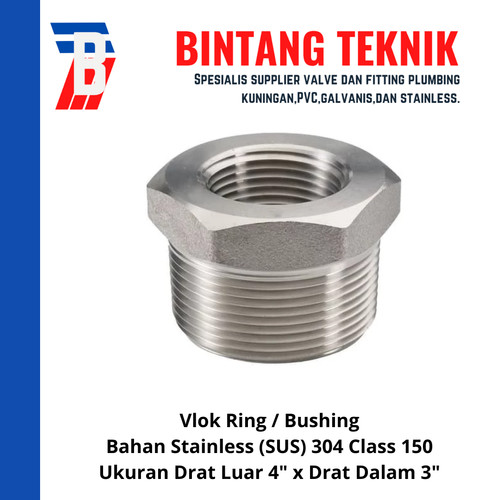 Vlok Ring Stainless (SUS) 304 Drat Luar 4" x Drat Dalam 3"