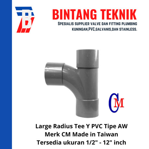 Large Radius Tee Y 10"x 8" PVC AW Merk CM Taiwan