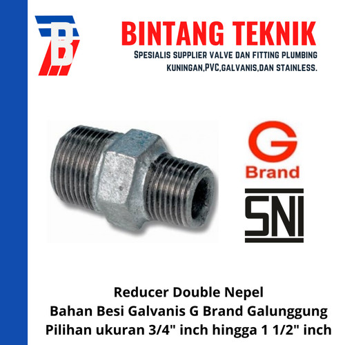 Reducer Double Nepel 3/4" x 1/2" Galvanis G Brand Galunggung