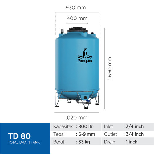 Penguin Toren Tandon Tangki Air Total Drain TD 80 800 Liter