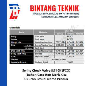 Check Valve (Kleb Tabok) 10" inch Flange JIS10K Merk Kitz