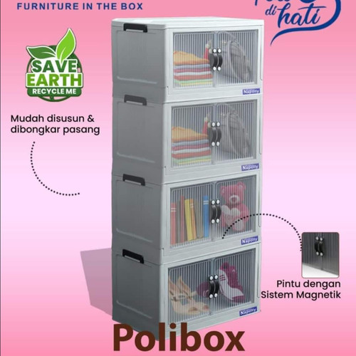 Napolly Polibox 446 Lemari Susun 4 Container Box Lipat Laci Drawer Plastik Tingkat 4 Folding Storage