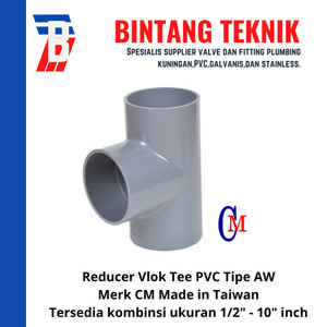 Reducer Vlok Tee 1 1/2" x 1 1/4" PVC AW Merk CM Taiwan