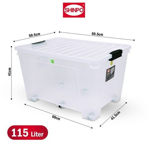 Shinpo 103 Titan Container Box 115 Liter CB 115 Transparan Bening Kotak Penyimpanan Dengan Tutup Roda Plastik CB115 Storage Box Multifungsi