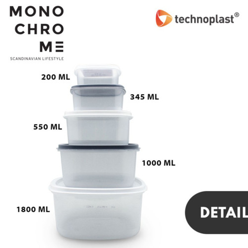 Technoplast Monochrome Sealware Set Of 5 Pcs Kotak Makan Lunch Box