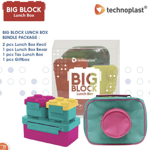 Technoplast SLK019 Big Block Lunch Box Set Tas Kotak Makan Bentuk Lego