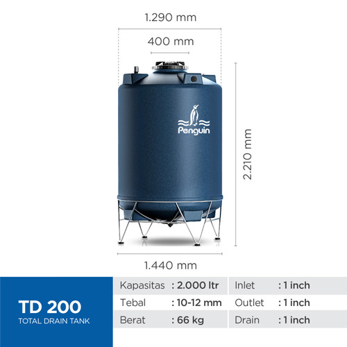 Penguin Toren Tandon Tangki Air Total Drain TD 200 2000 Liter