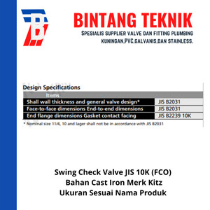 Check Valve (Kleb Tabok) 10" inch Flange JIS10K Merk Kitz