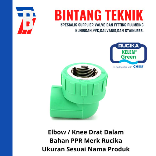 Elbow Drat Dalam PPR Pipa 1/2" inch (20 mm) x Drat 1/2" inch Rucika