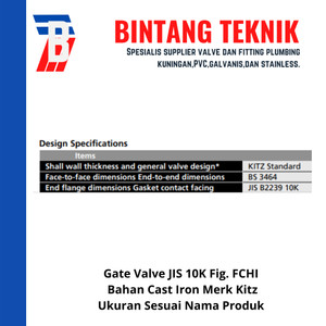 Gate Valve 1 1/2" inch Flange JIS10K Merk Kitz Fig. FCHI