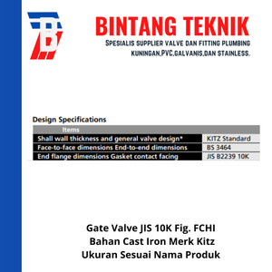 Gate Valve 2" inch Flange JIS10K Merk Kitz Fig. FCHI