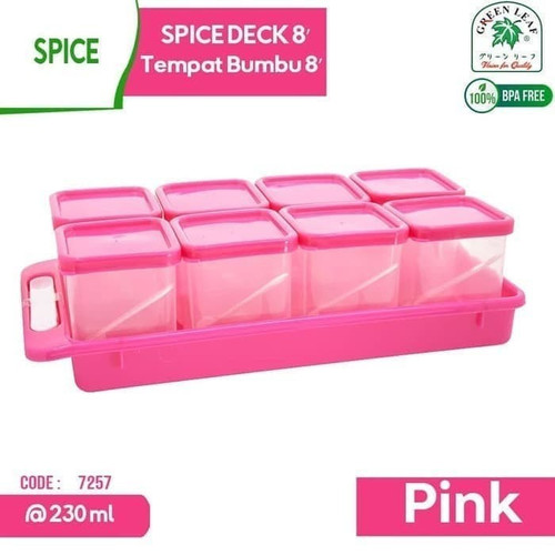 Green Leaf 7257 Tempat Bumbu 230 ml Set Isi 8 Box + Sendok Spice Deck