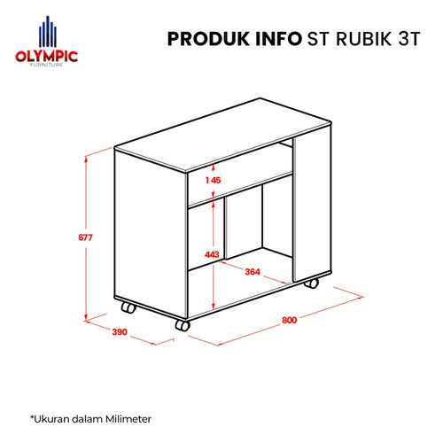 Olympic Meja Samping ST Rubik Side Table Rak Sudut Dengan Roda Dorong