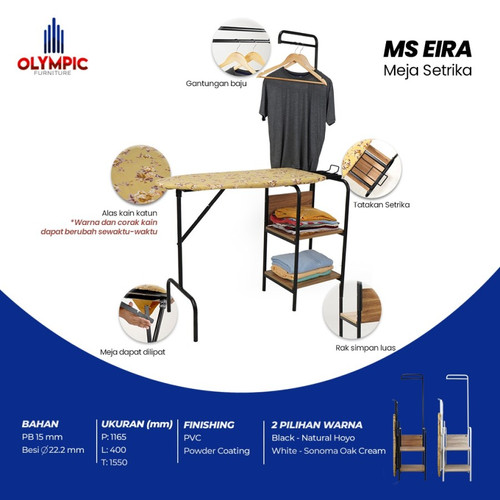 Olympic Meja Setrika Tempat Gosokan Baju Pakaian Lipat MS Eira Dgn Rak