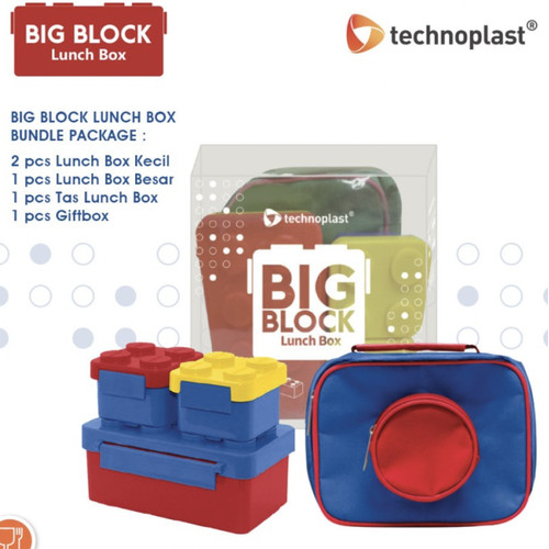 Technoplast SLK019 Big Block Lunch Box Set Tas Kotak Makan Bentuk Lego