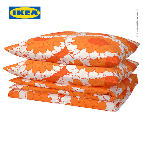 IKEA KRANSMALVA Sarung Duvet 200x200 dan Bantal 50x80 Motif Bunga