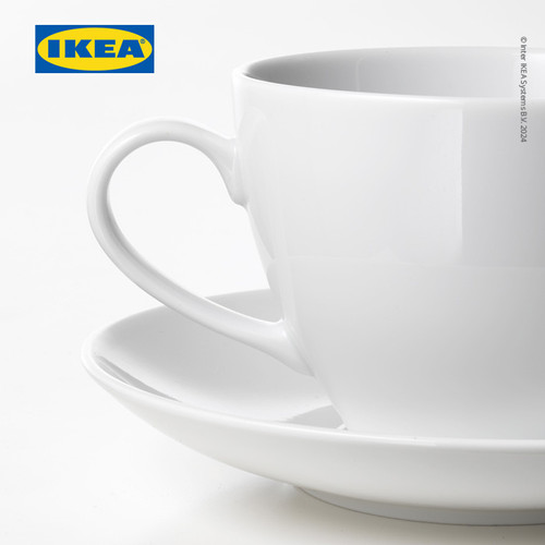 IKEA VARDERA Cangkir Kopi dan Tatakan Putih 36cl