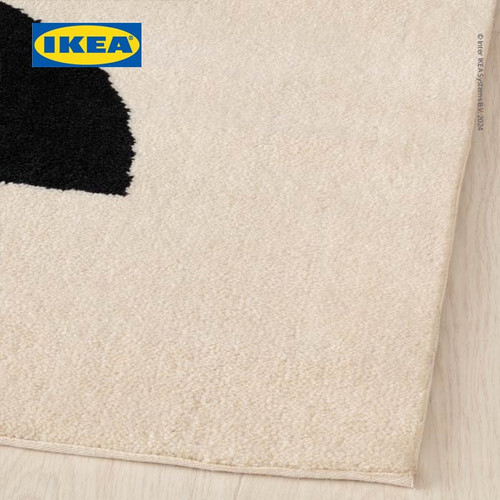 IKEA BADVAKT Karpet Bulu Tipis Hitam/Putih Geometris 200x300 cm