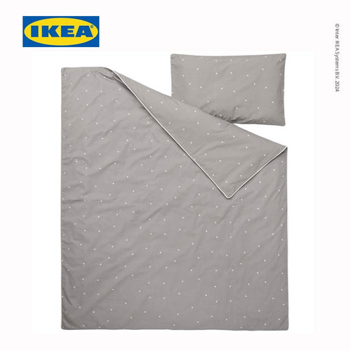 IKEA LENAST Sarung Duvet 110x125 dan Sarung Bantal 35x55 Abu-Abu