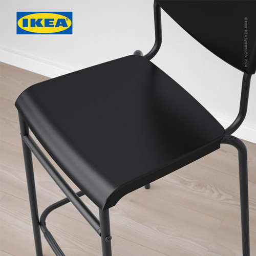 IKEA STIG Kursi Bar Minimalis Dengan Sandaran Hitam 63cm