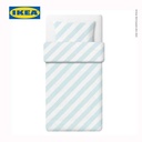 IKEA SLOJSILJA Sarung Duvet 150x200 dan Bantal 50x80 Strip Putih Biru