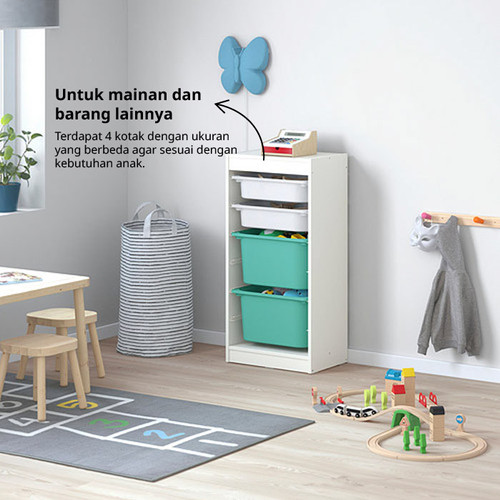 IKEA TROFAST Lemari Kayu Putih dengan Kotak Putih / Toska 46x30x95 cm