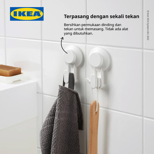 IKEA TISKEN Gantungan Baju Tempel Putih Isi 2pcs