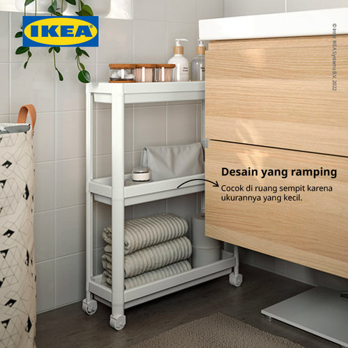 IKEA VESKEN Troli Kamar Mandi Putih Serbaguna 54x18x71 cm