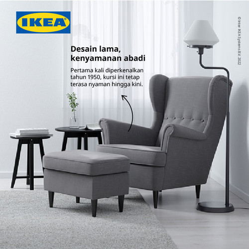 IKEA STRANDMON Kursi Sofa Berlengan Abu-Abu Tua Desain Klasik