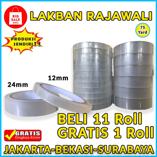 Lakban Isolasi Bening 12mm 24mm 75 yard Beli 11 Gratis 1