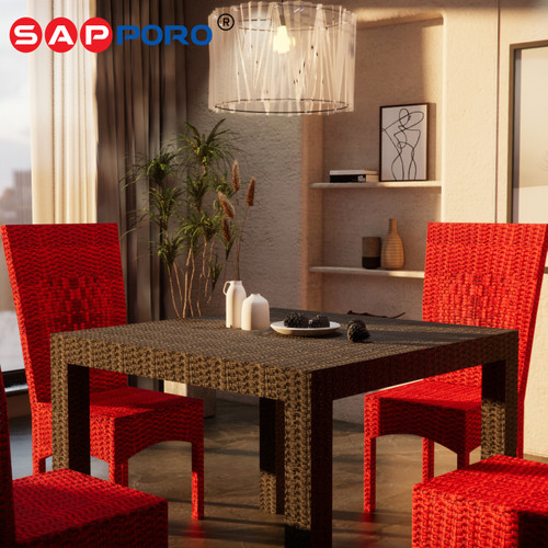 SAPPORO TOBA - Dining Set Rotan | Meja Makan Set Rotan