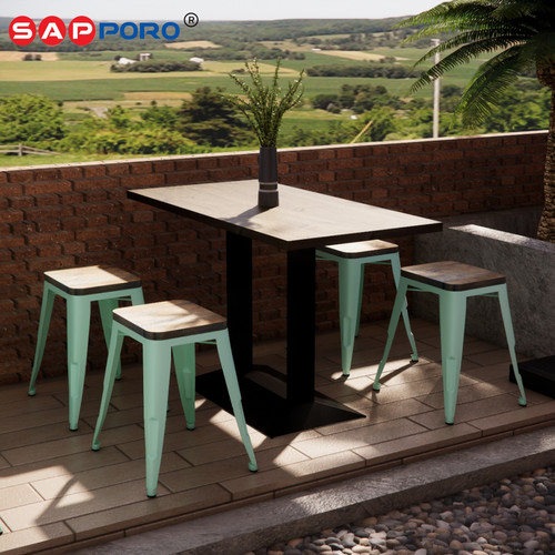 SAPPORO SKABU - Meja Makan Set | Meja Tolix Set | Dining Table Set