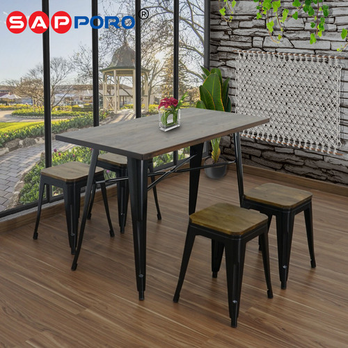 SAPPORO KERAVA - Meja Makan Set | Meja Tolix Set | Dining Table Set