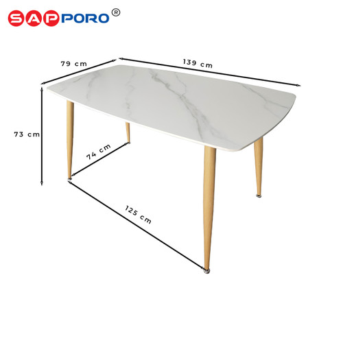 SAPPORO NEMOLI - Meja Makan Set Motif Marmer | Dining Set Rock Beam