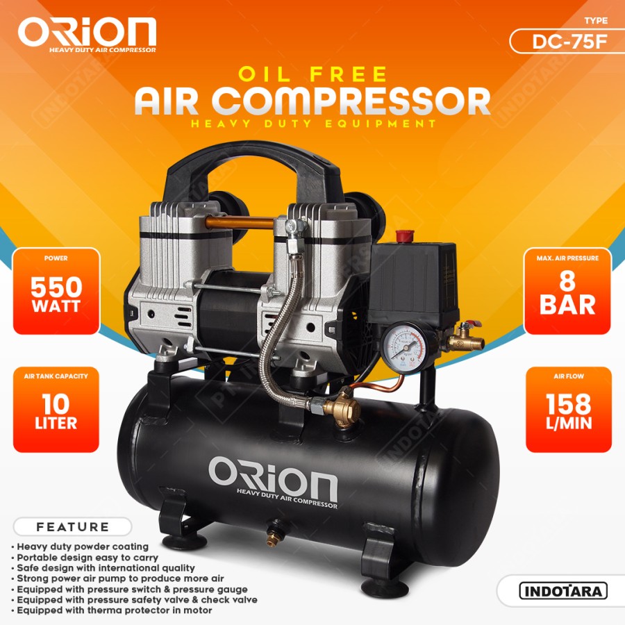 Kompresor Angin Oil Free 0.75 Kw 3/4 HP 10L Air Compressor Orion DC75F