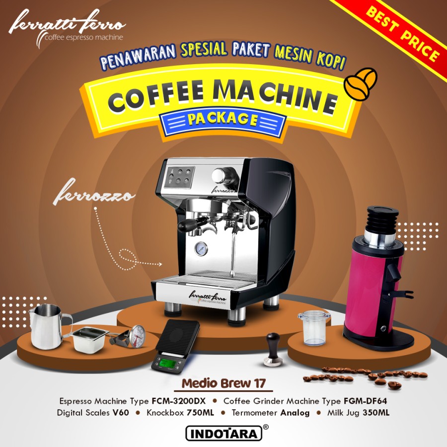 Paket Mesin Kopi Ferratti Ferro - Ferrozzo - Medio Brew 17 - 18