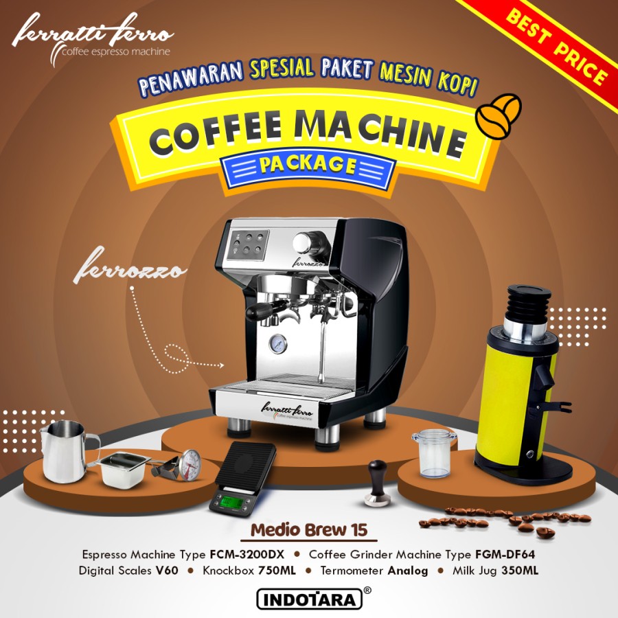 Paket Mesin Kopi Ferratti Ferro - Ferrozzo - Medio Brew 15 - 16