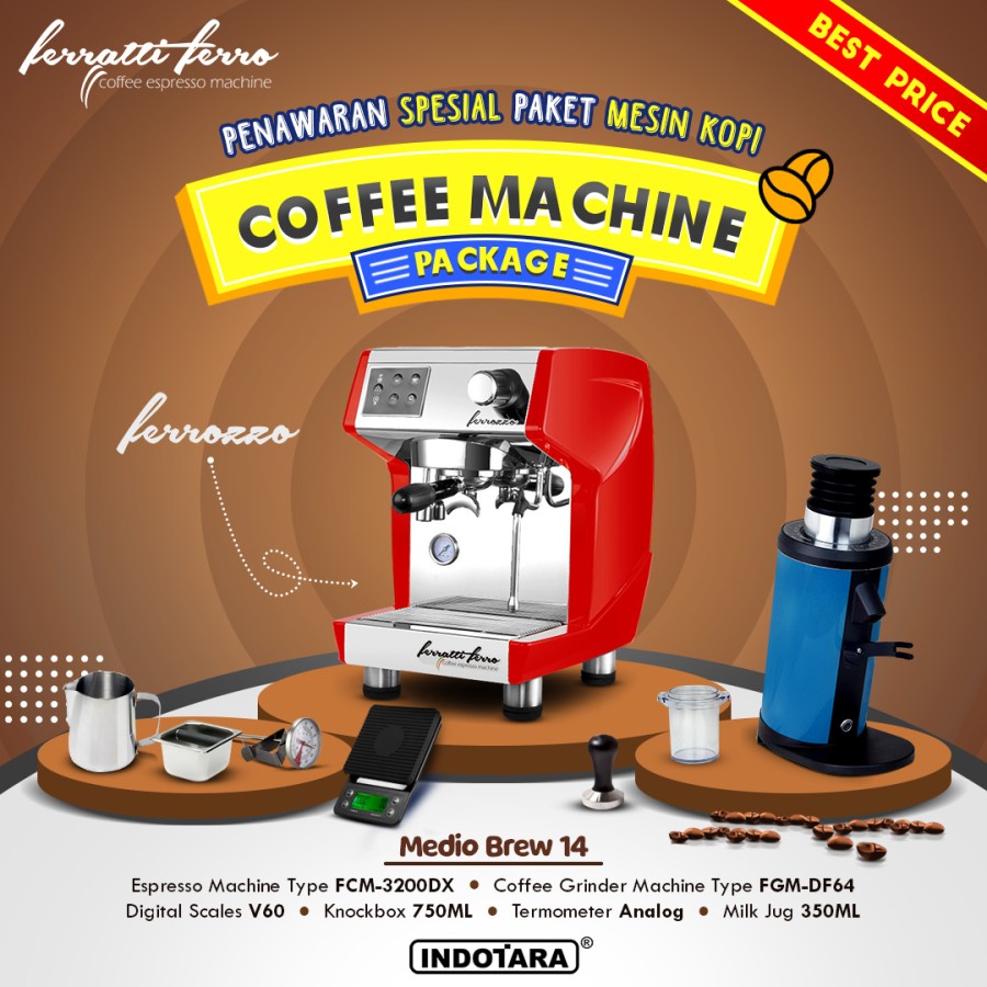 Paket Mesin Kopi Ferratti Ferro - Ferrozzo - Medio Brew 13 - 14