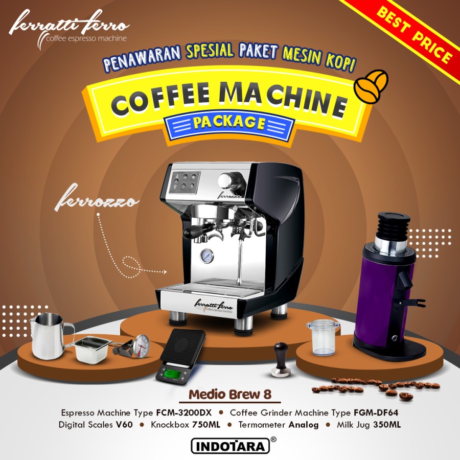 Paket Mesin Kopi Ferratti Ferro - Ferrozzo - Medio Brew 9 - 10