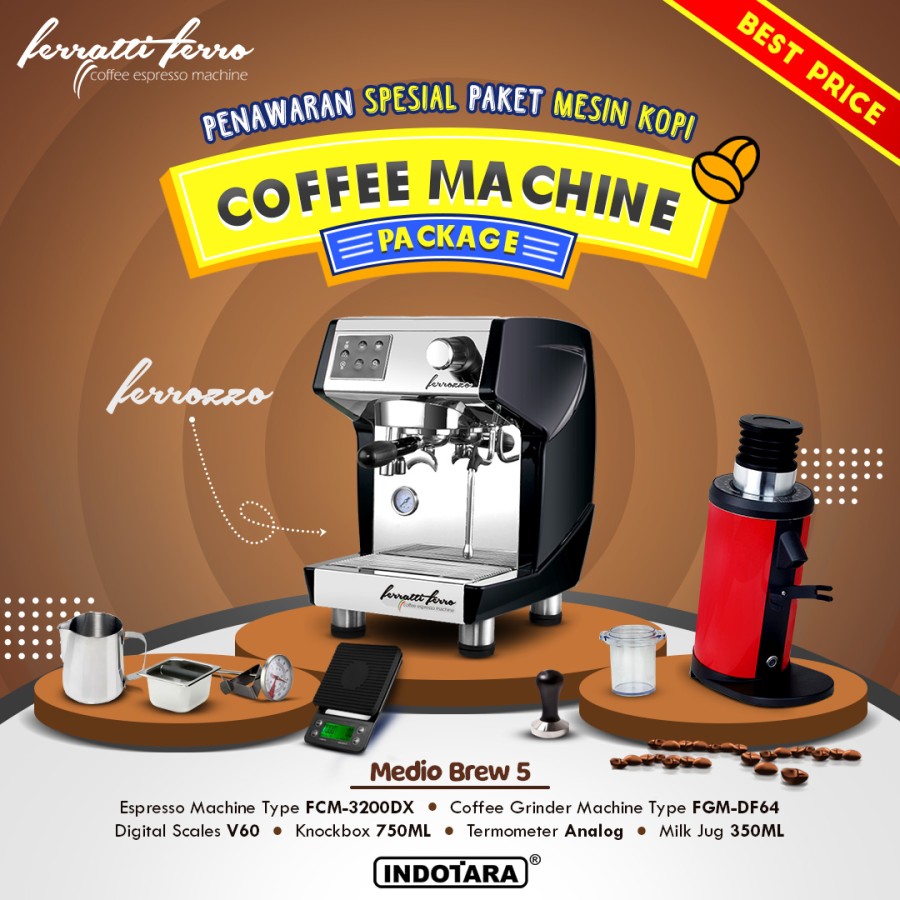 Paket Mesin Kopi Ferratti Ferro - Ferrozzo - Medio Brew 5 - 6