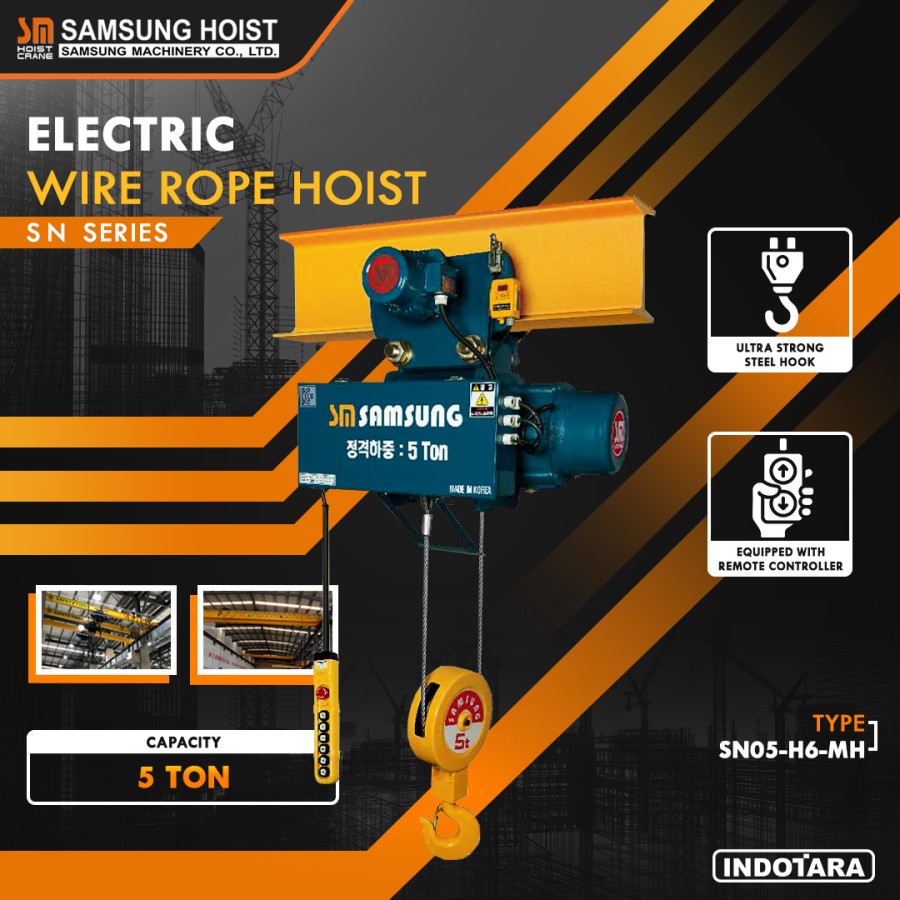 Electric Wire Rope Hoist 5 Ton Samsung Hoist SN05-H6-MH