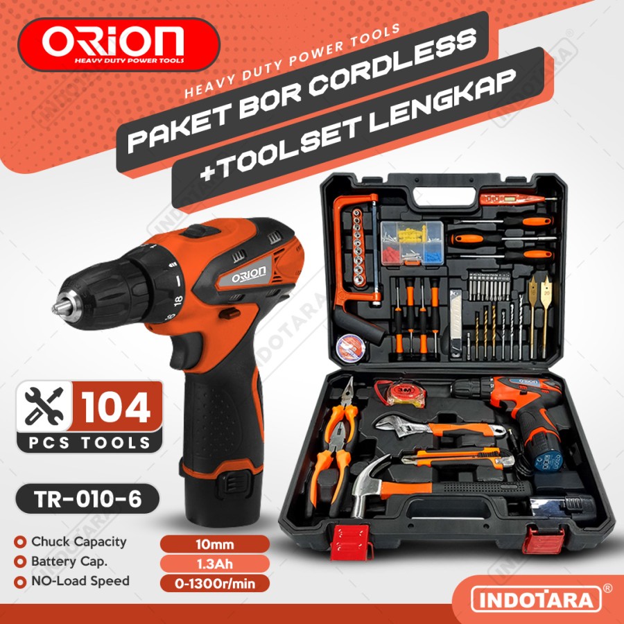 Hand Toolset / Tool Kit Set /Toolbox Cordless Drill Set Orion TR-010-6