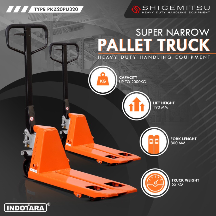 Hand Pallet Narrow Pallet Truck Shigemitsu PKZ20PU320