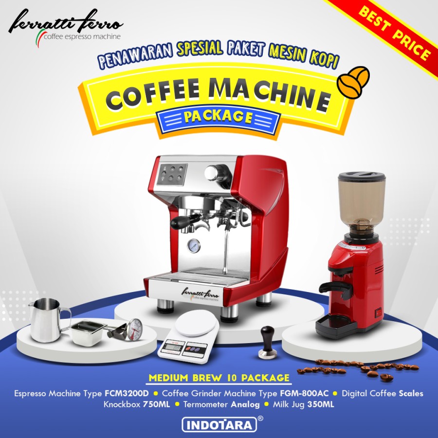 Paket Mesin Kopi Espresso / Mesin Kopi Ferratti Ferro - Medium Brew 10