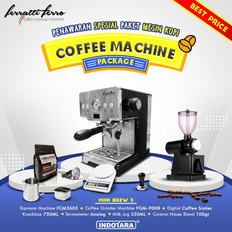 Paket Mesin Kopi Espresso / Mesin Kopi Ferratti Ferro - Mini Brew 5