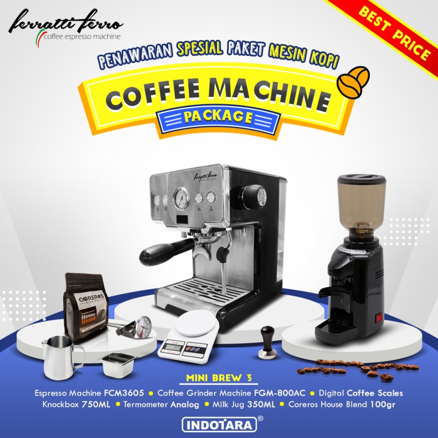 Paket Mesin Kopi Espresso / Mesin Kopi Ferratti Ferro - Mini Brew 3