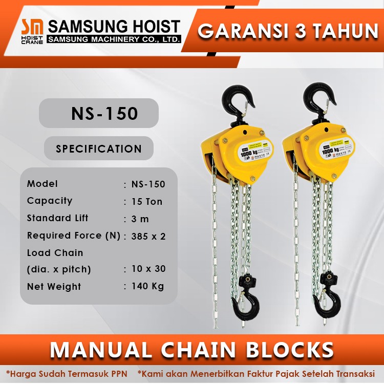 Manual Chain Block Katrol Takel 15 Ton NS150