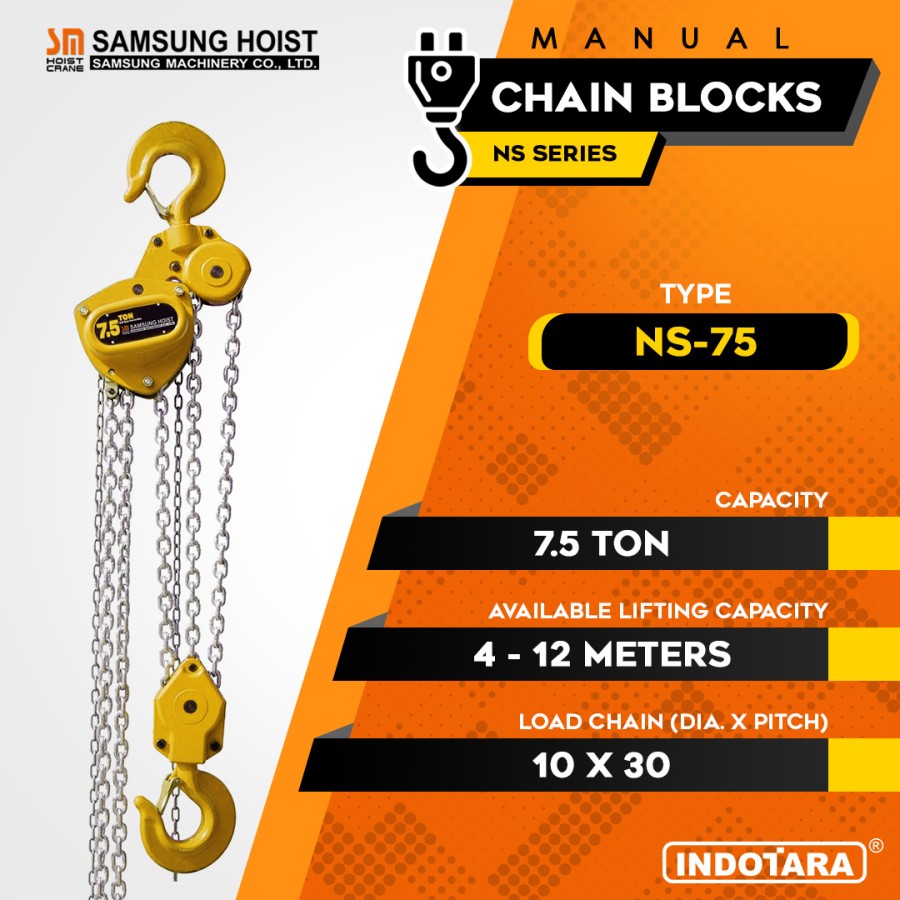 Manual Chain Block Katrol Takel 7.5 Ton Samsung NS75