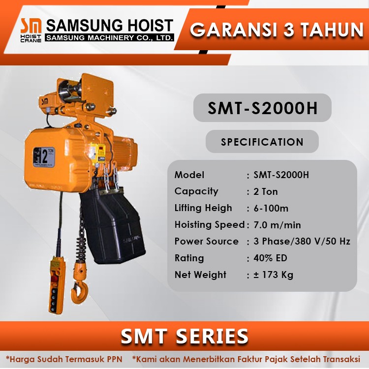 Electric Chain Hoist Samsung With Trolley Series SMT S2000H